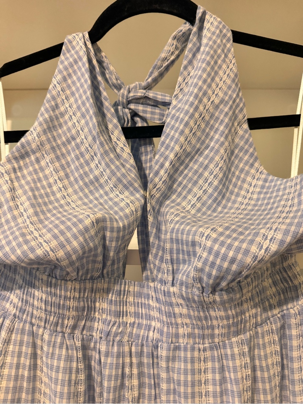 Sleeveless Blue Gingham Halter Maxi Dress.Size Small - Picture 3 of 7